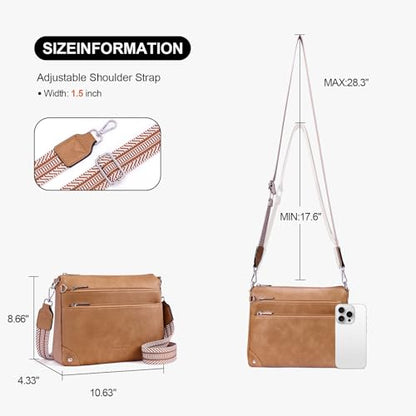 Crossbody Bag for Women, RFID Vegan Leather Medium Purse - color: Camelbrown