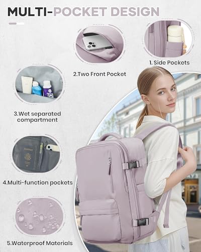 Personal Item Travel Backpack for Women Men Carry On Bag Airlines 18x14x8 - color: P-lotuspink, size: Small