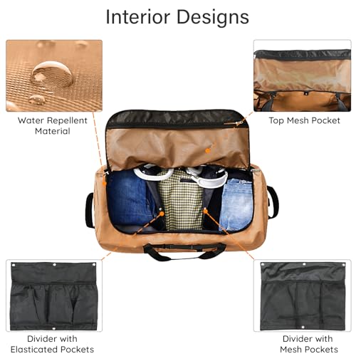 32 Inch Wheeled Foldable Duffle Bag, Large Capacity Rolling Bag | Waterproof premium oxford fabric,110L expandable to 140L,multi handles,all-terrain wheels,collapsible with storage pouch - color: Brown