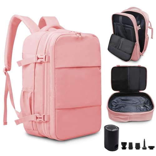 Vacuum Travel Backpack with Pump, Expandable, 17-Inch Laptop, Pink - color: Pink