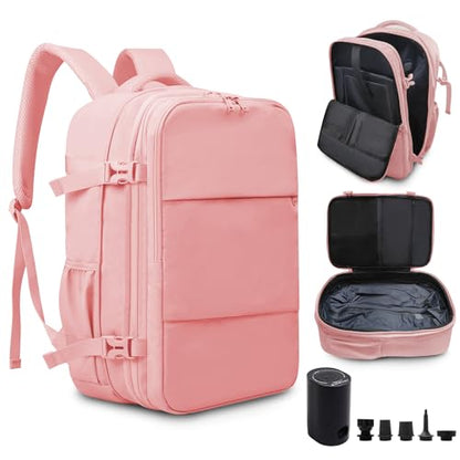 Vacuum Travel Backpack with Pump, Expandable, 17-Inch Laptop, Pink - color: Pink