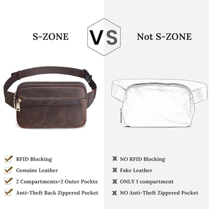 S-ZONE Fanny Packs for Women Genuine Leather RFID Blocking Crossbody Sling - color: Dark Brown