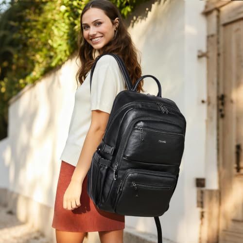Leather Laptop Backpack for Women with RFID Wristlet Purse, Fits 17" Laptop - color: Brown