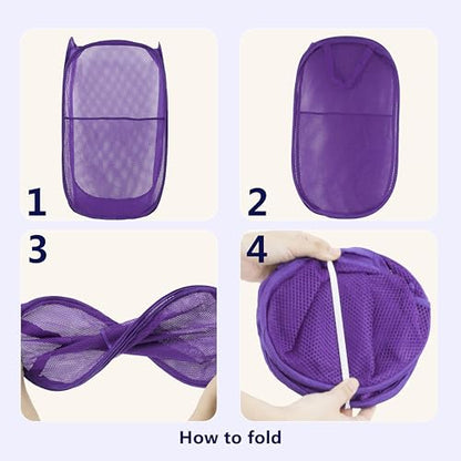 Pop Up Laundry Hamper, Mesh Laundry Basket Collapsible, Foldable Hamper for Travel and Storage (Purple) - color: Purple