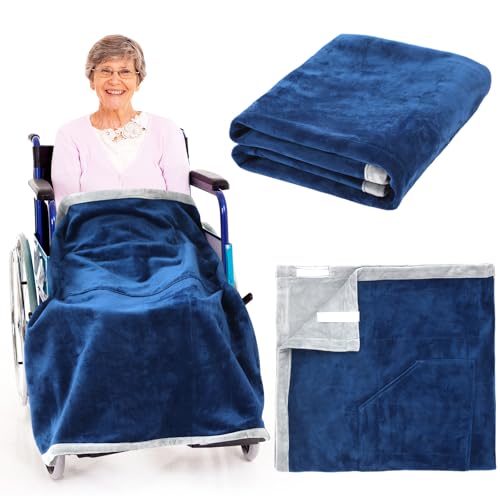 Newwiee Christmas Wheelchair Blanket with Pouch, Navy Blue, Simple - color: Navy Blue