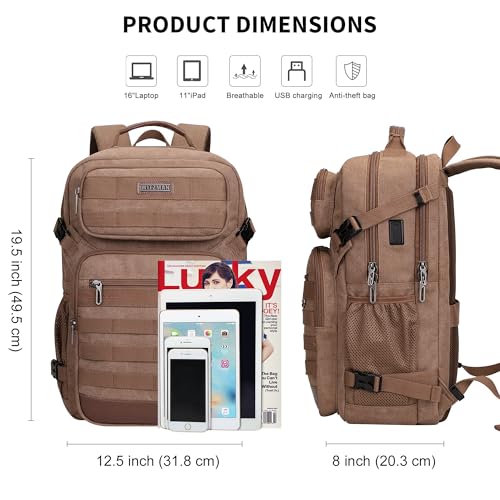 WITZMAN Canvas Travel Backpack for Men Multiple Pockets - color: Brown