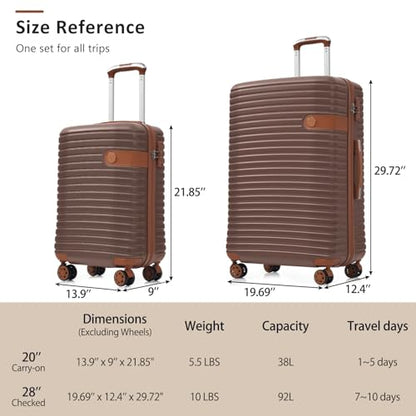 Merax 2 Piece Hardshell Luggage Set 20/28 inch Carry On & Checked Travel - color: Brown, size: 2-piece set (20-inch/28-inch)