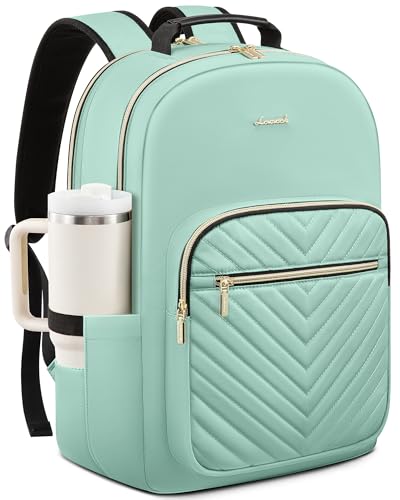 LOVEVOOK Laptop Backpack for Women,Quilted Work Travel College Laptop Bag | Professional Nurse Teacher Backpack Purse,Padded Laptop Compartment,Waterproof Backpack for Traveling on Airplane,Great Gifts - color: Mint Green, size: 17.3 inch with Tumbler Hol