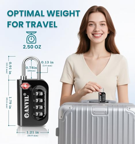 ANVIL TSA Approved Luggage Lock - 4 Digit Combination, 10,000 Combinations, Easy-Read Password Window, Travel Lock for Suitcases, Backpacks, Gym & Student Lockers, Baggage - color: YELLOW 2 PACK