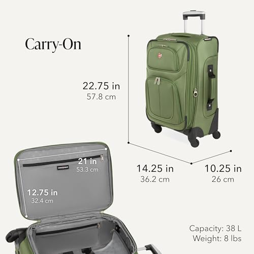 SwissGear Sion Softside Expandable Spinner Luggage Durable Lightweight Travel Suitcase, Evergreen, 2-Piece Set (Carry-On/Large) - color: Evergreen, size: 2-Piece Set (Carry-On/Large)