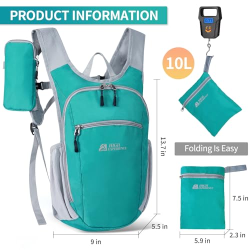 Small Hiking Backpack Packable Lightweight for Women Men - color: Lake Green, size: 10L
