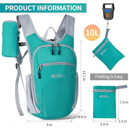 Small Hiking Backpack Packable Lightweight for Women Men - color: Lake Green, size: 10L