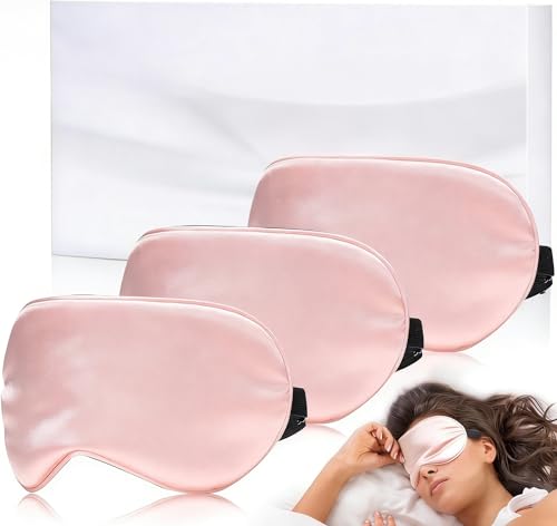 Sleep Mask Silk Eye Mask for Sleeping, Super Soft Blackout Eye Mask for Women Men, Side Sleeper Covers for Sleeping with Adjustable Straps, Travel Sleep Mask, 3 Pack - color: Pink