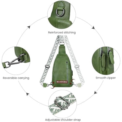HESHE Leather Sling Bag for Women RFID Crossbody Purse Fanny Pack Chest Bag - color: Grass Green