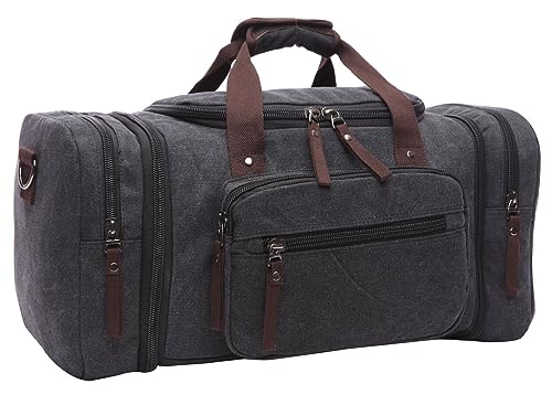 Duffle Bag for Travel, Large Canvas Duffel Bag for Travelling Overnight Weekender Bag Carry On Bag for Men Women Black - color: Black