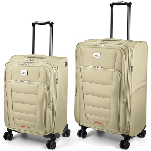Verdi Luggage 2 Piece Set Suitcase Spinner Wheels Softshell Expandable, Carry On Luggage with USB Port (Khaki, 2-Piece set(20/24)) - color: Khaki, size: 2-Piece set(20/24)