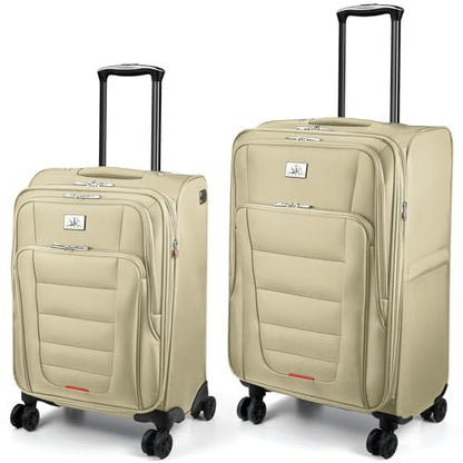 Verdi Luggage 2 Piece Set Suitcase Spinner Wheels Softshell Expandable, Carry On Luggage with USB Port (Khaki, 2-Piece set(20/24)) - color: Khaki, size: 2-Piece set(20/24)