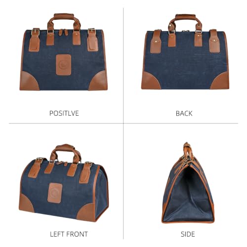 Canvas + Leather Travel Luggage Tote Duffle Gym Suitcase Weekender Overnight Bag For Men Male FB8151 (8151-The Blue) - color: The Blue