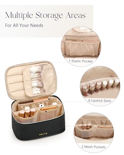 Prite Makeup Bag Travel Cosmetic Case, Women Toiletry Bag Organizer, Black - color: Black