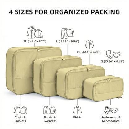 4 Piece Compression Packing Cubes for 3–7 Day Travel, Space Saving Travel Organizers with Breathable Mesh, Double-Zipper Packing Cubes for Carry-On & Suitcases (Yellow) - color: Yellow
