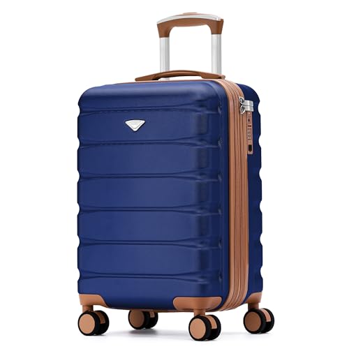 Flight Knight 21.5x15.5x9 Expandable Carry On Suitcase Hardside TSA Lock & USB C Port Lightweight Luggage Silent Double Spinner Wheels Maximum Canada Air Overhead Bag Airlines Approved Navy/Tan - color: Navy/Tan, size: 21.5x15.5x9"