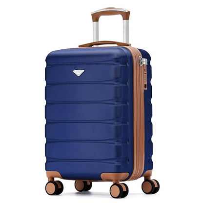 Flight Knight 21.5x15.5x9 Expandable Carry On Suitcase Hardside TSA Lock & USB C Port Lightweight Luggage Silent Double Spinner Wheels Maximum Canada Air Overhead Bag Airlines Approved Navy/Tan - color: Navy/Tan, size: 21.5x15.5x9"
