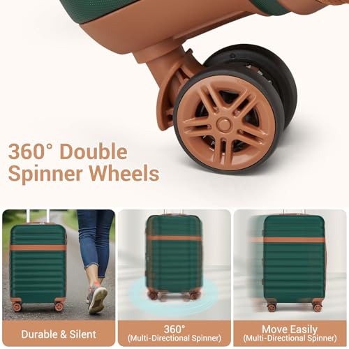 Kono Checked Luggage 28in Expandable Hardside TSA Lock Green - color: Green/Brown, size: Checked-large 28-inch