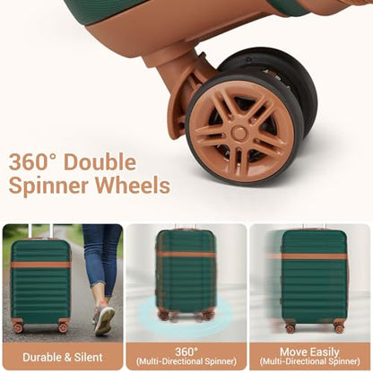 Kono 3-Piece Luggage Set 20/24/28in Expandable Hardside TSA Lock Green - color: Green/Brown, size: 3-piece set (20/24/28)
