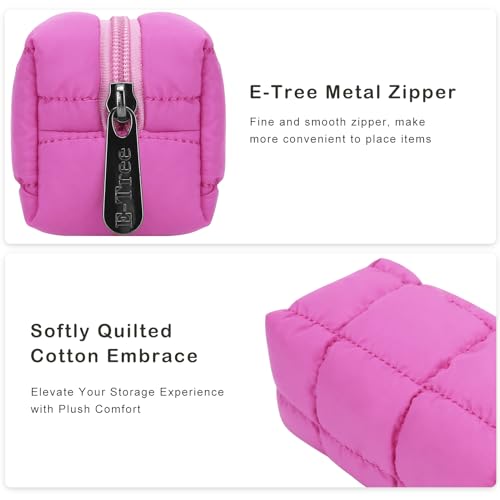 E-Tree Quilted Pencil Case,Makeup Brush Bag,Toiletry Pouch,Hot Pink - color: Hot Pink