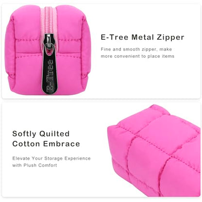 E-Tree Quilted Pencil Case,Makeup Brush Bag,Toiletry Pouch,Hot Pink - color: Hot Pink