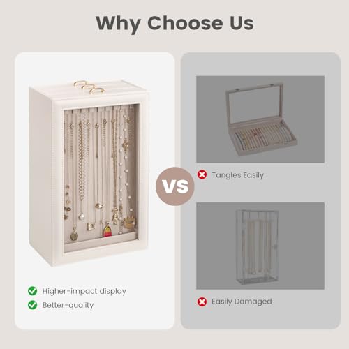 Lolalet Necklace Organizer Box, Jewelry Display Case, White, 3 Layers - color: White, size: 3 Layers, 30 Hooks