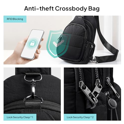 TOPEAST Anti-Theft Crossbody Bags for Women, Small Sling Bag for Travel - color: Black