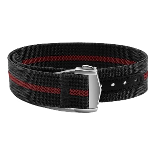 Nylon Watch Strap 20mm 22mm Nylon Watch Band Replacement Single Pass Strap Breathable Military Watch Bands for Men Soft Elastic Watch Straps - color: Black & Red, size: 22mm
