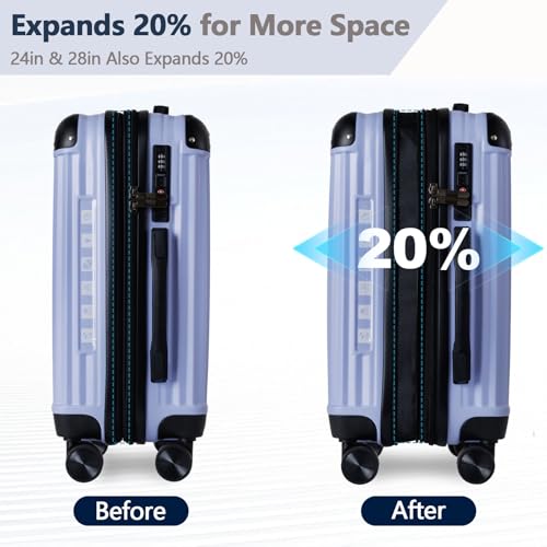 OUZZO Luggage Sets 2 Piece Expandable 20/24 Inch Suitcase with Double Spinner Wheels Lightweight ABS+PC Hardshell Travel Suitcase Sets with TSA Lock USB Port Business & Family Trips - color: Purple, size: 20/24 inch