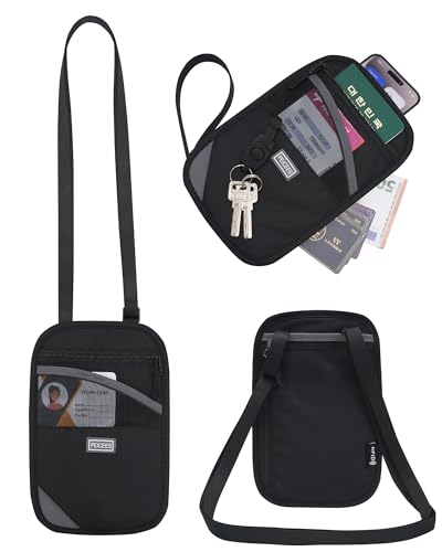 Peicees Neck Wallet, RFID Blocking Passport Holder, Easy to Conceal Travel Pouch, Grey - color: Grey