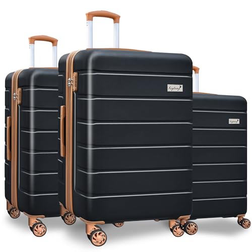 KEYTANG 3-Piece Hardshell Luggage Set(20/24/28), Lightweight Expandable Suitcase with TSA Lock and Double Spinner Wheels, 20% Expansion for Extra Packing, Carry-On and Checked Bags, Apricot Black - color: Black Brown, size: NEW 001-3PCS