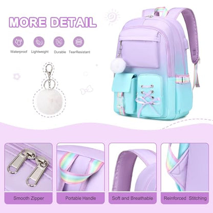 Scothen 4Pcs Backpacks for Girls with 44oz Lunch Box & Lunch Bag - color: Purple Blue
