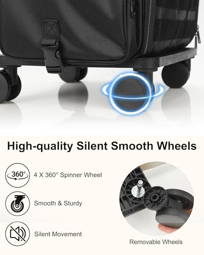 Relavel Rolling Makeup Case, Cosmetology Case on Wheels with 8 Clear Bags, Professional Makeup Artist Set Bags Cosmetic Storage Organizer with Adjustable Dividers, 360° Spinner Wheels, Black - color: Black with 4 small bags