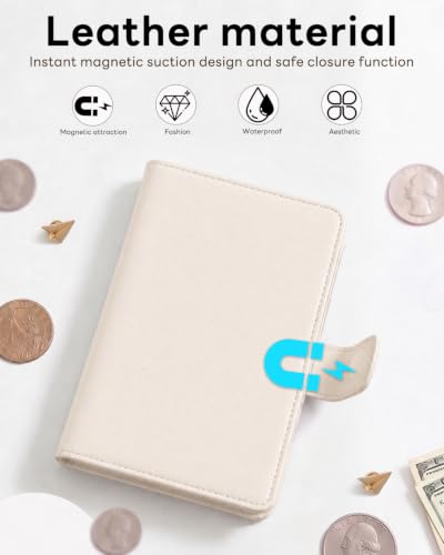 RFID Passport Holder with Tracker Slot, Leather Travel Wallet - color: Beige