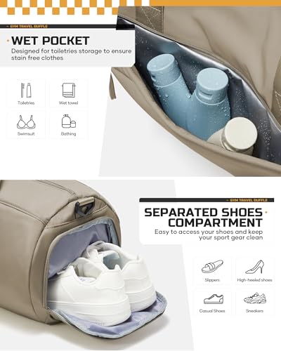 WISEPACK Gym Bag for Women with Shoe Compartment Travel Duffel Bag Brown - color: I1-Dark Brown