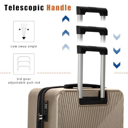 Eeeza Luggage Sets 3 Piece, Carry on Luggage 20in Suitcase Set, Champagne - color: Champagne, size: 3 Piece (20")
