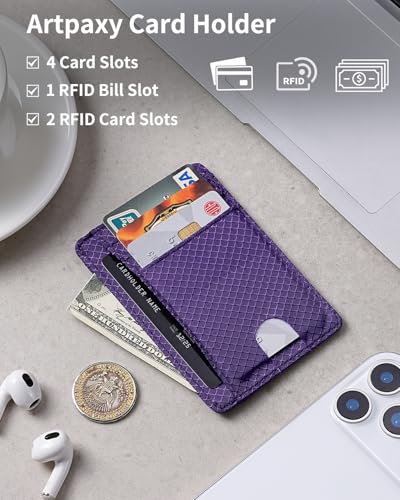 Artpaxy 남성 및 여성용 슬림 지갑, 여행용 미니멀리스트 전면 포켓 카드 홀더, RFID 차단, 신분증, 현금 및 신용 카드용 방수 나일론 지갑, 딥 퍼플, 미니멀리스트 - color: 딥 퍼플