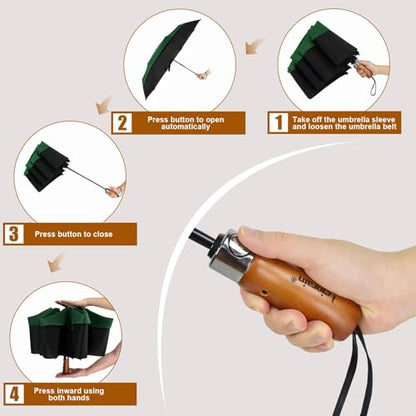 54 Inch Large Folding Golf Umbrella Windproof Portable Automatic Open Close - color: 04.Dark Green