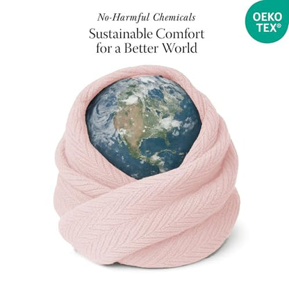 Threadmill Luxury 100% Cotton Twin Herringbone Blanket, English Rose - color: English Rose, size: Twin (68" x 92")