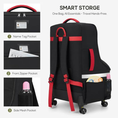 RAINSMORE Padded Car Seat Travel Bag for Airplane with Spinner Wheels - color: Black