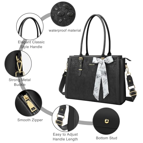MOSISO Laptop Bag for Women, 17-17.3 inch PU Leather Tote Bag - color: Black, size: 17.3 inch