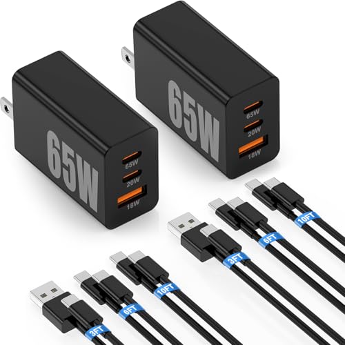 65W Super Fast Charger PD3.0&6/10FT USBC Cable for Samsung Galaxy S26 Ultra - color: Black, size: 10+10+6+6+3+3FT