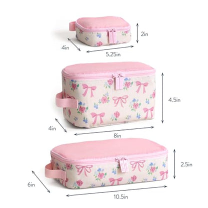 Itzy Ritzy Packing Cubes for Travel, Set of 3 Organizers (Ribbons & Roses) | Each Cube Features a Breathable Mesh Top, Smooth Double Zippers, and a Convenient Fabric Handle For Easy Packing and Carrying - color: Ribbons & Roses