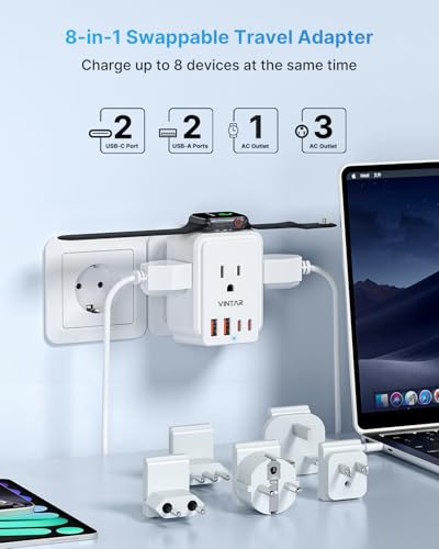 VINTAR European Travel Plug Adapter Kit for Apple Watch, Type A,C,G,E/F,L - style: Type A/C/G/E/F/L - All Europe
