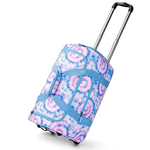 Choco Mocha Girls Suitcase with Wheels, Kids Rolling Duffle Bag Luggage for Travel 22inch, Tie Dye Blue - color: Tie Dye-Blue, style: Duffle Only